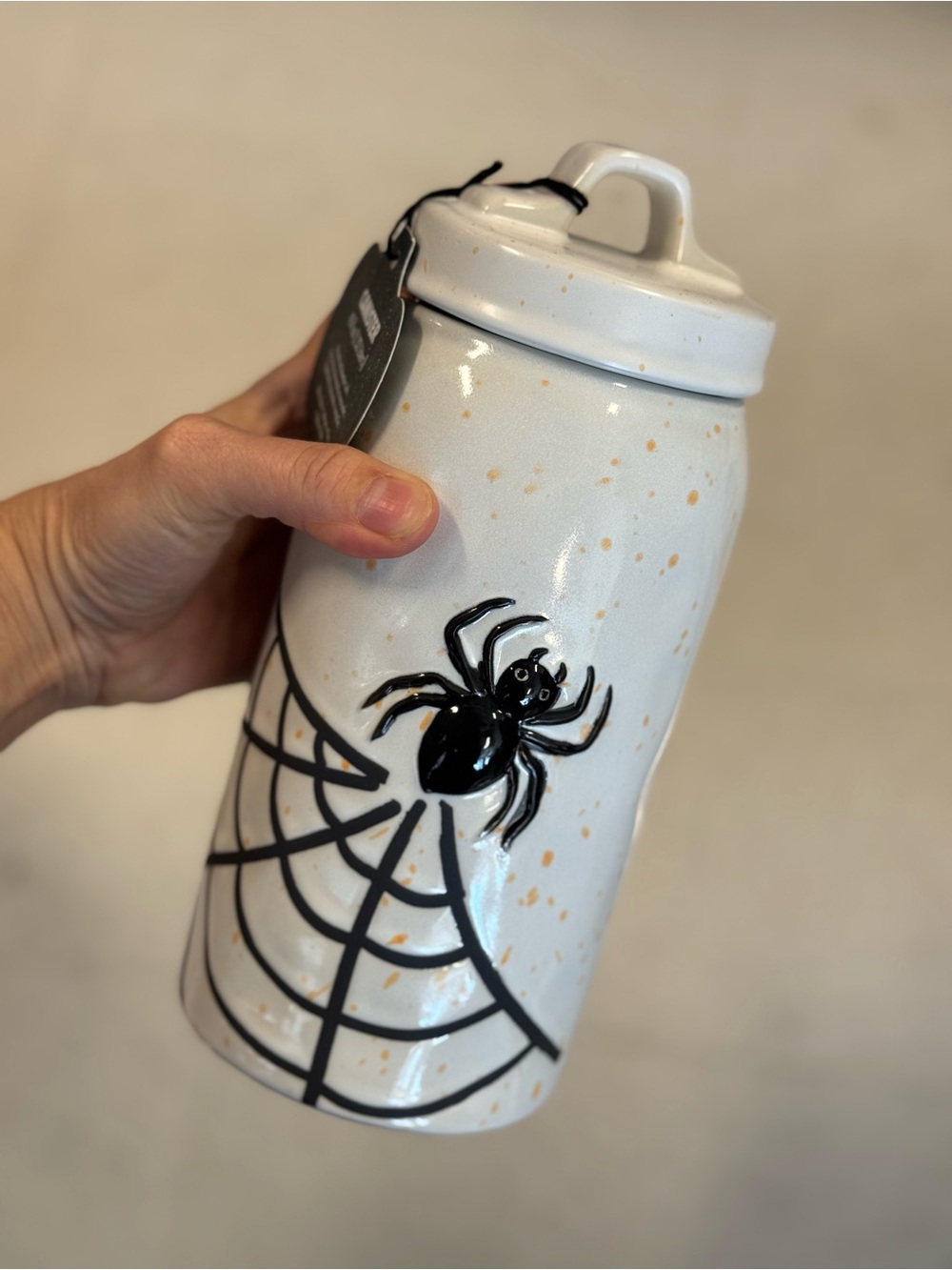 White Ceramic Spider Canister with Lid - Decorative Kitchen Storage